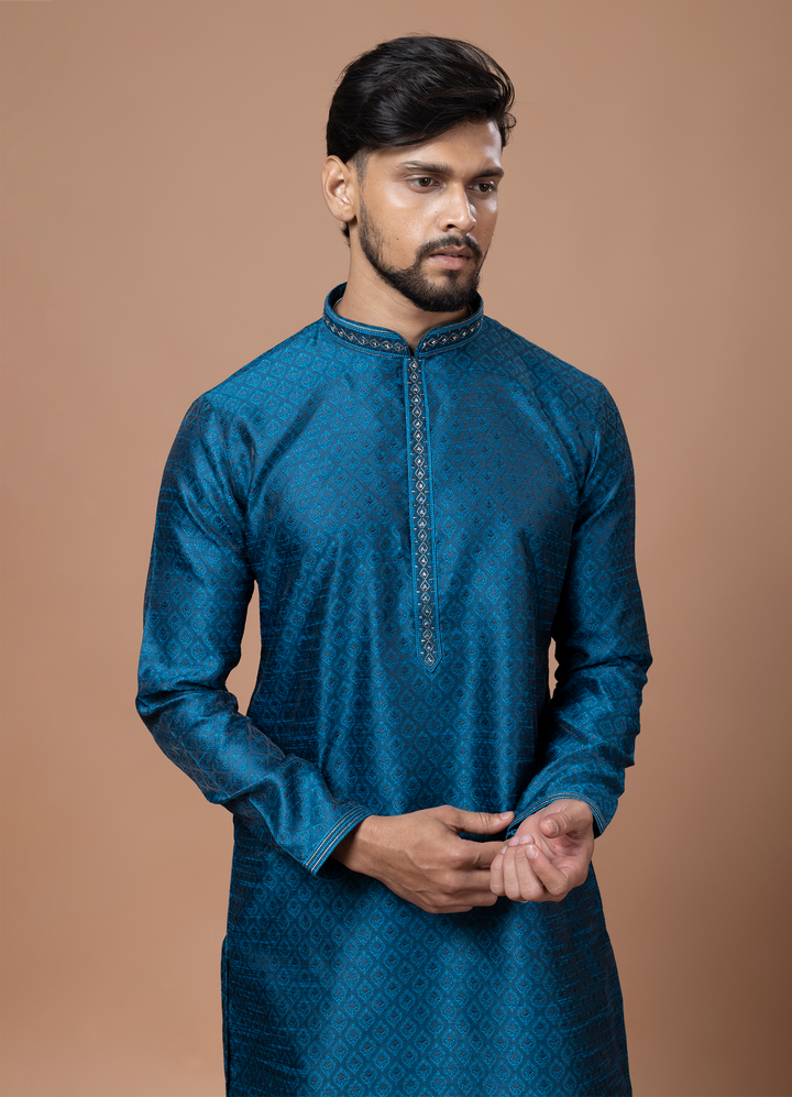 Blue Handwork Self Design Kurta Set