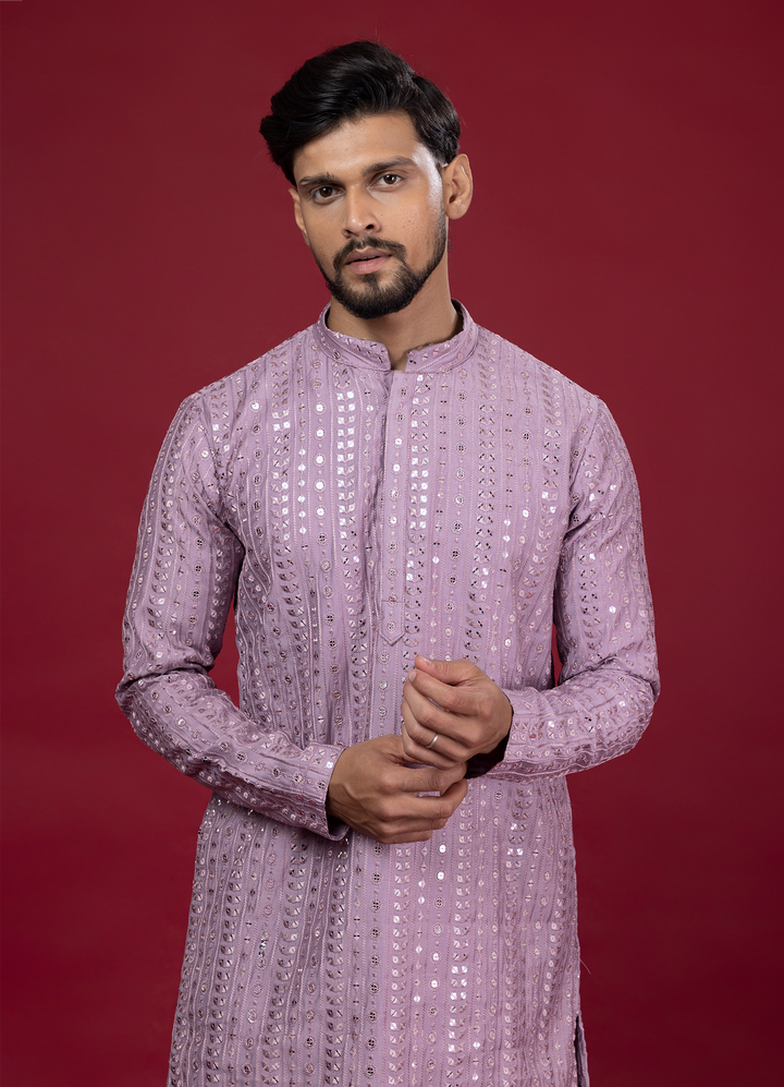 Sequin Mirror Look Pink Kurta Set