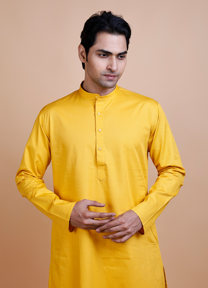 Yellow Cotton Kurta Set