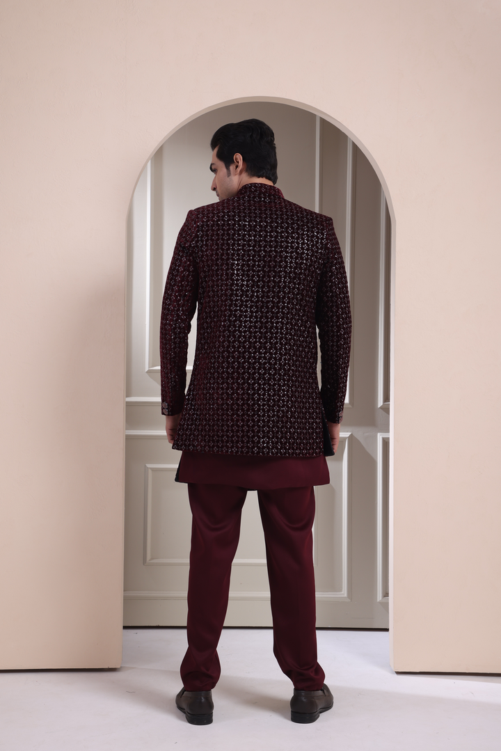 Maroon Indo Western For Men