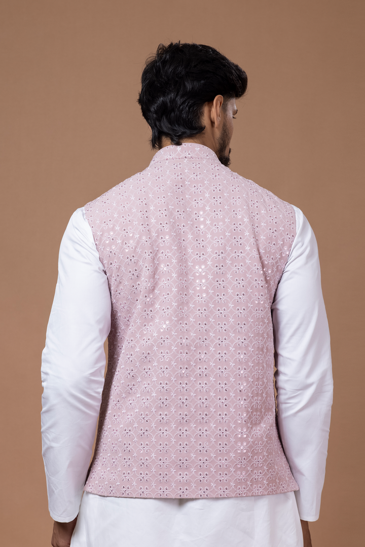 Peach Nehru Jacket For Men