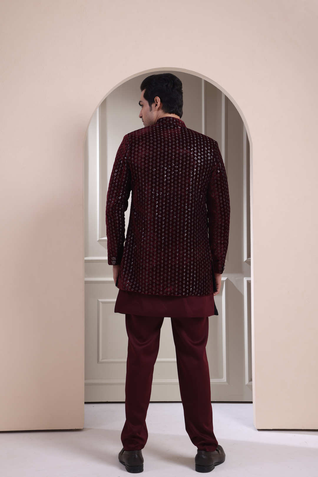 Maroon Indo Western For Men