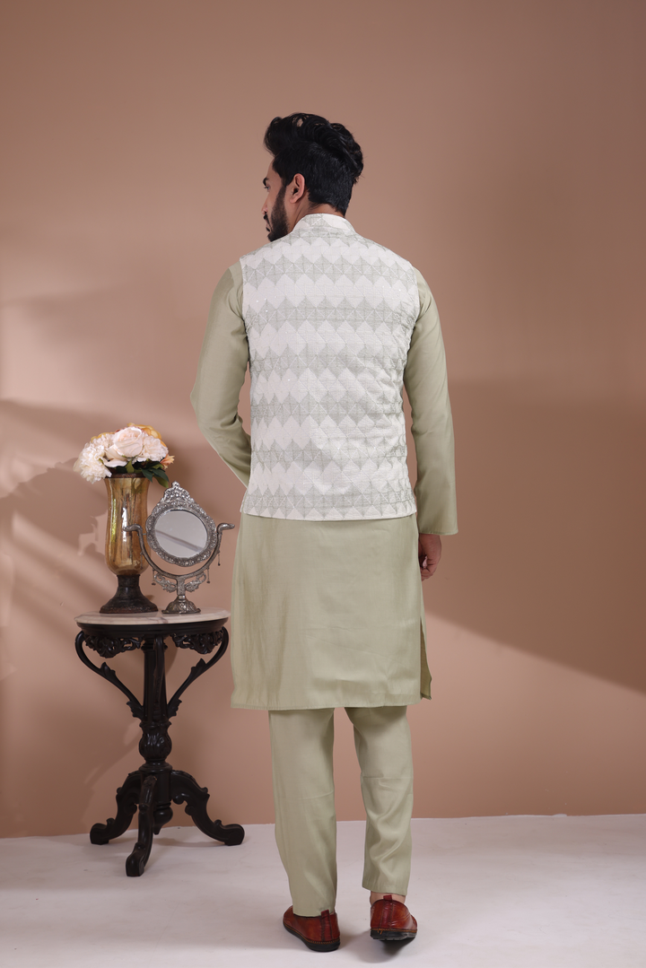 Greens Kurta Jacket Set For Men