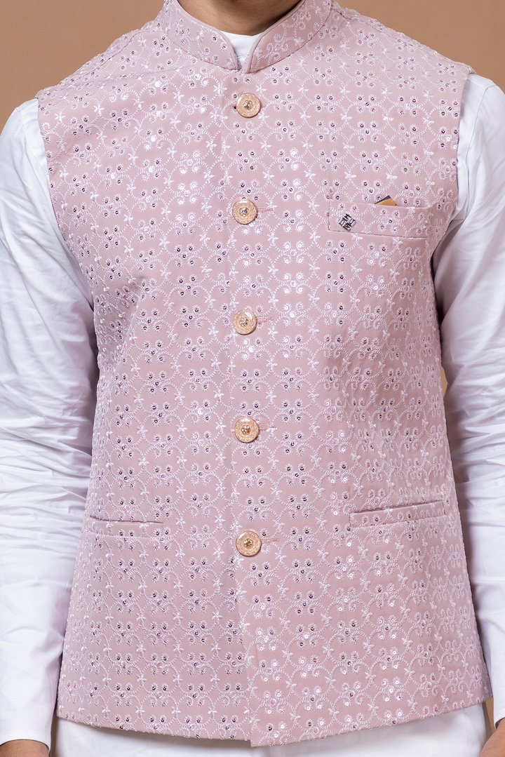 Peach Nehru Jacket For Men