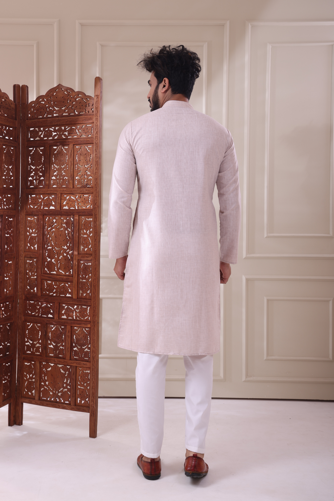 Cream Kurta Set For Men