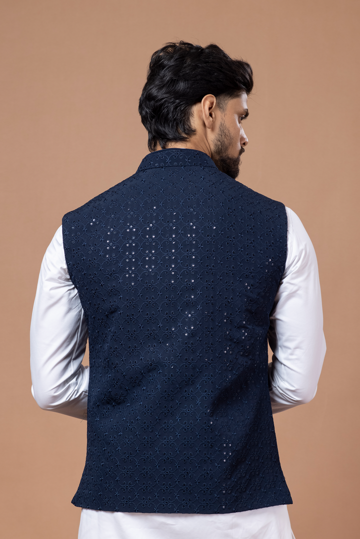 Blue Nehru Jacket For Men