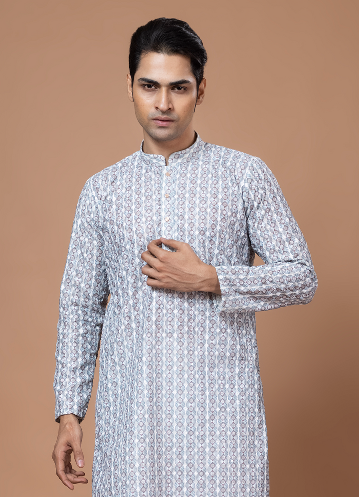 Chikankari Printed Blue Kurta Set