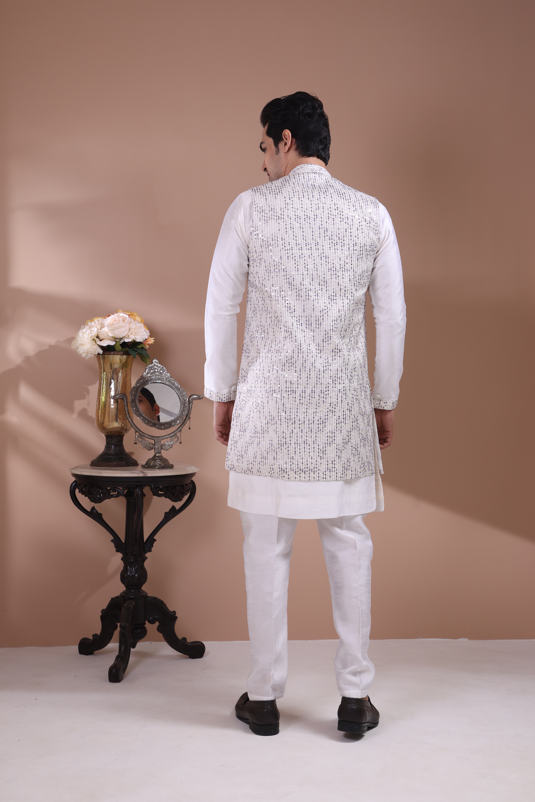 Lavender Sequin Indo-Western Kurta Set For Men