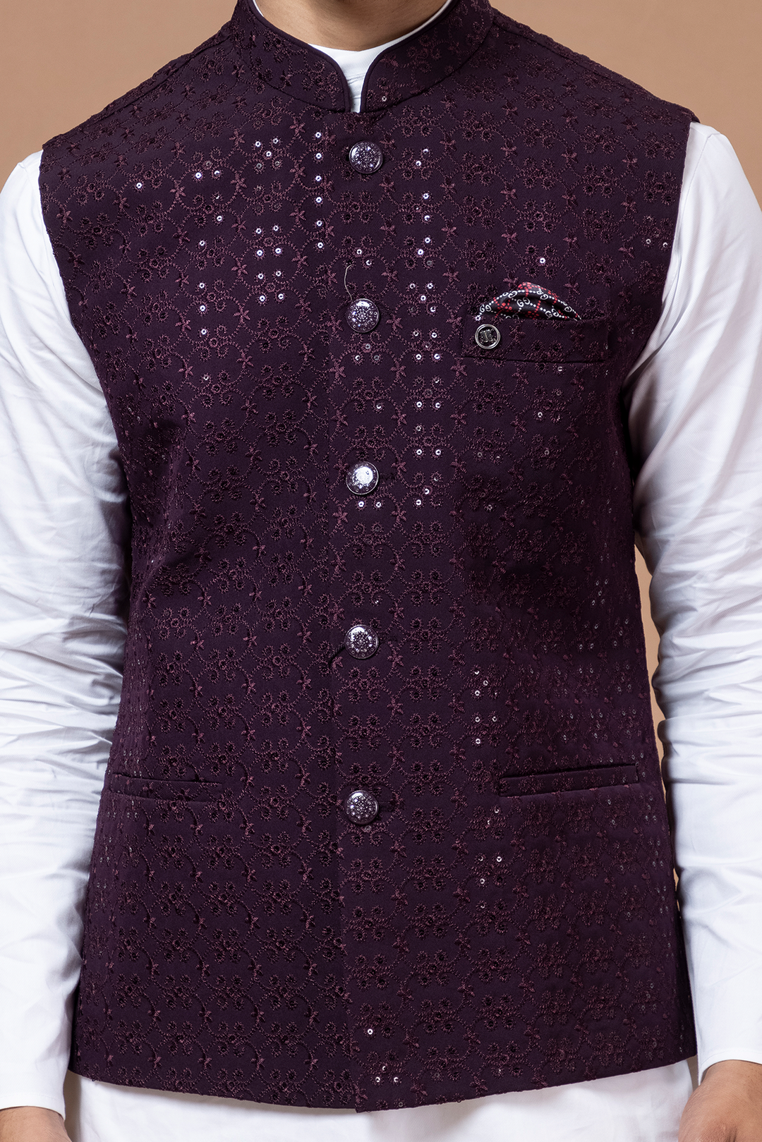 Wine Nehru Jacket For Men