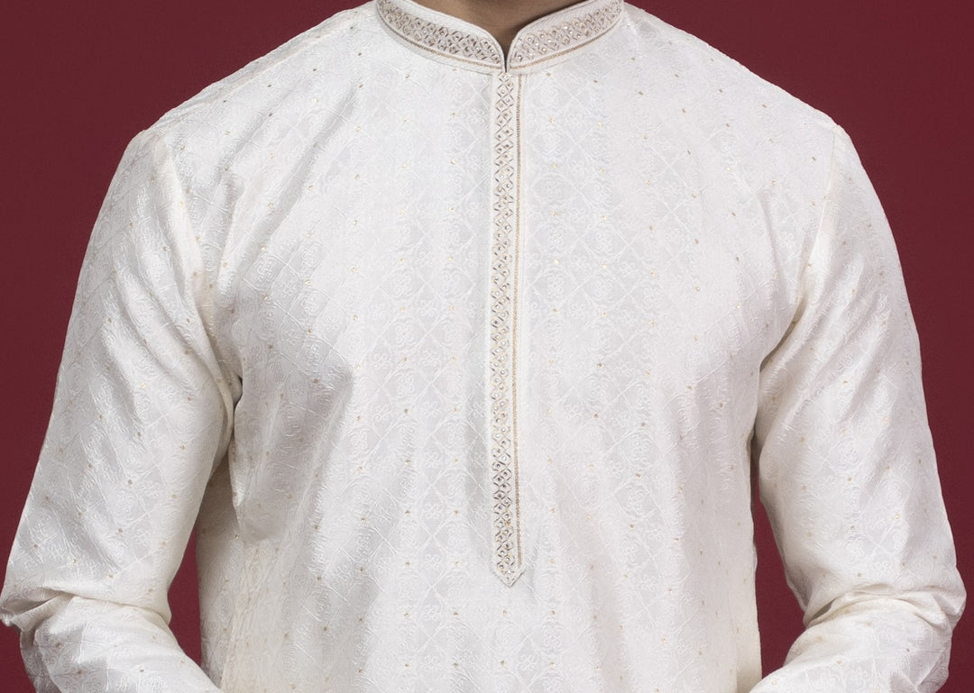 Cream Handwork Self Design Kurta Set