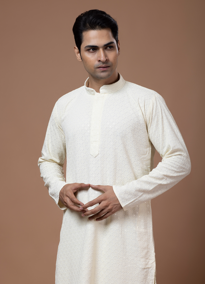 Cream Chikankari Kurta Set