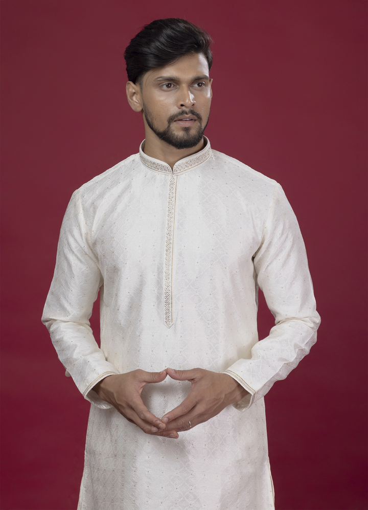 Cream Handwork Self Design Kurta Set