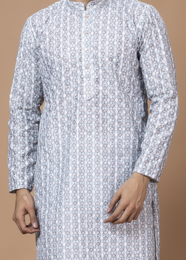 Chikankari Printed Blue Kurta Set