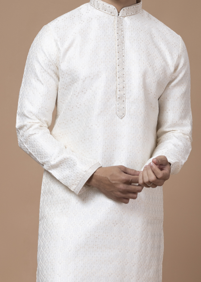 Cream Handwork Self Design Kurta Set