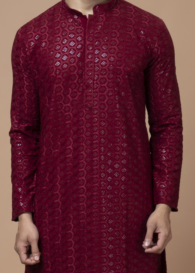 Maroon Chikankari Sequin Kurta Set