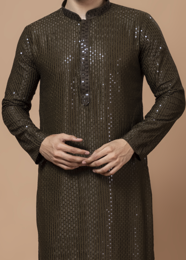 Mehendi Green Sequin Kurta Set