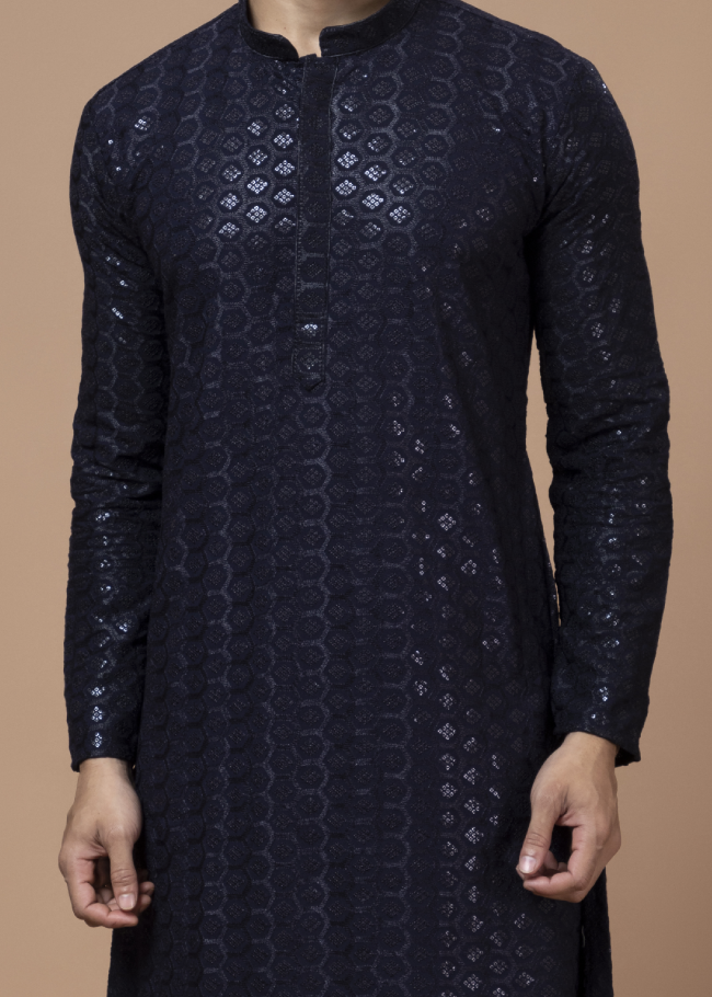 Navy Blue Chikankari Sequin Kurta Set