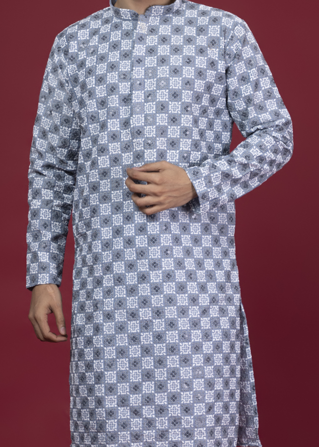 Pastel Blue Thread Work & Sequin Kurta Set