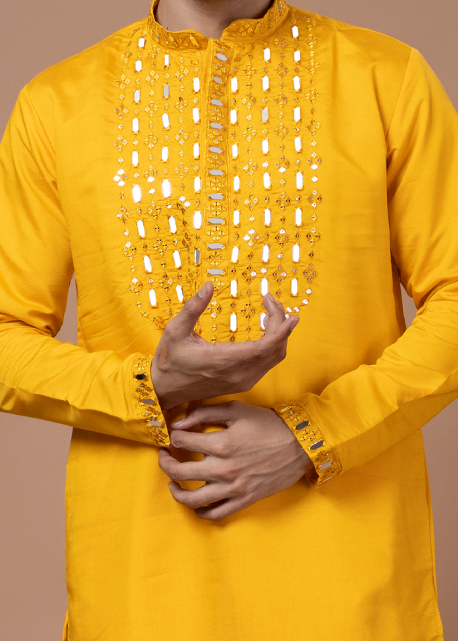 Real Mirrorwork Yellow Kurta Set