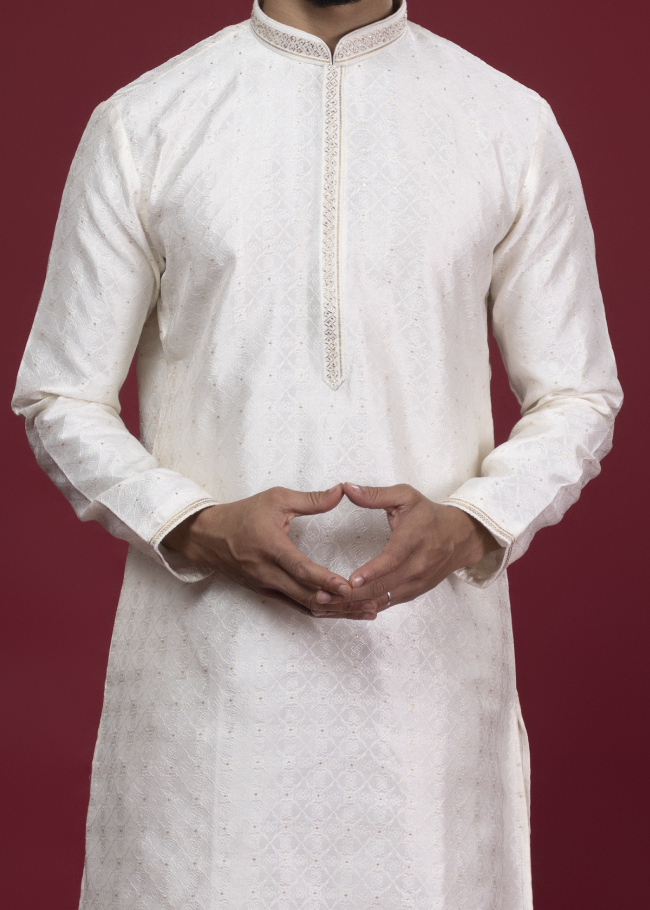 Cream Handwork Self Design Kurta Set