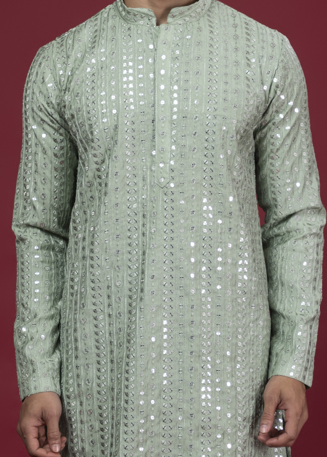 Sequin Mirror Look Green Kurta Set