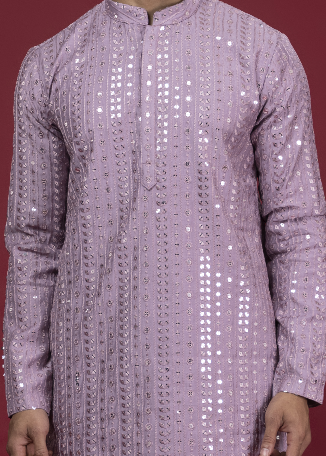 Sequin Mirror Look Pink Kurta Set