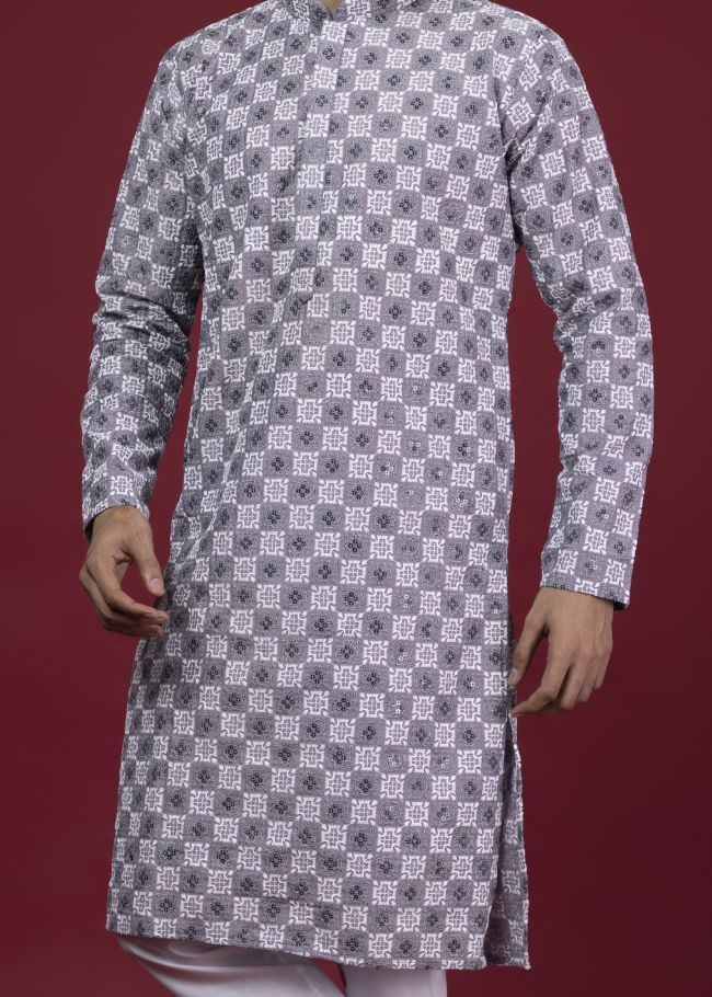 Lavender Thread Work & Sequin Kurta Set