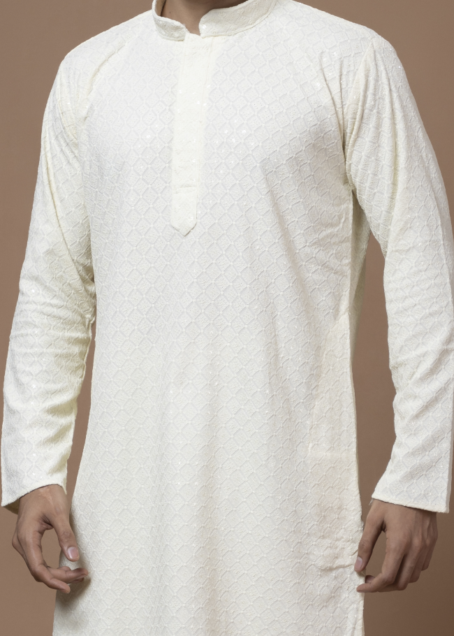 Cream Chikankari Kurta Set