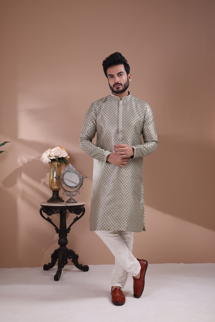 Green Handwork Self Design Kurta Set