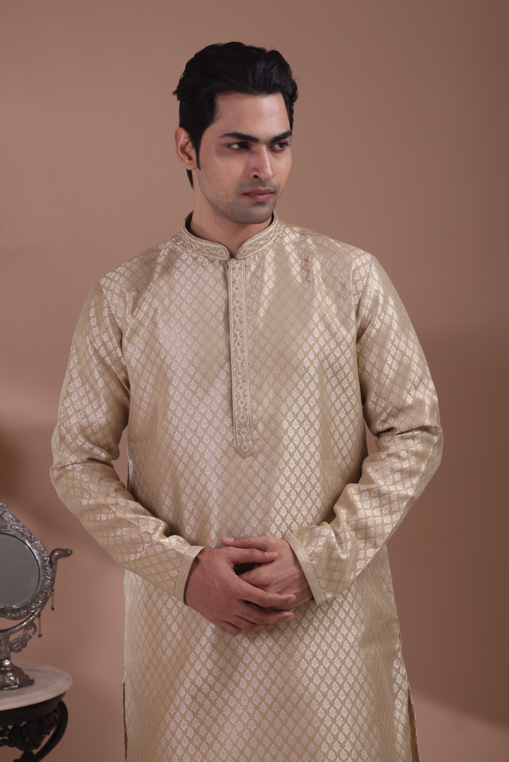 Golden Handwork Self Design Kurta Set