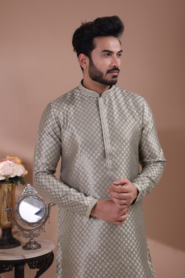 Green Handwork Self Design Kurta Set