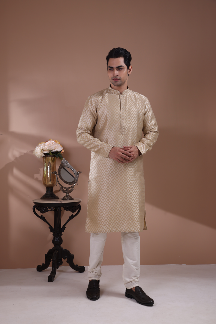 Golden Handwork Self Design Kurta Set