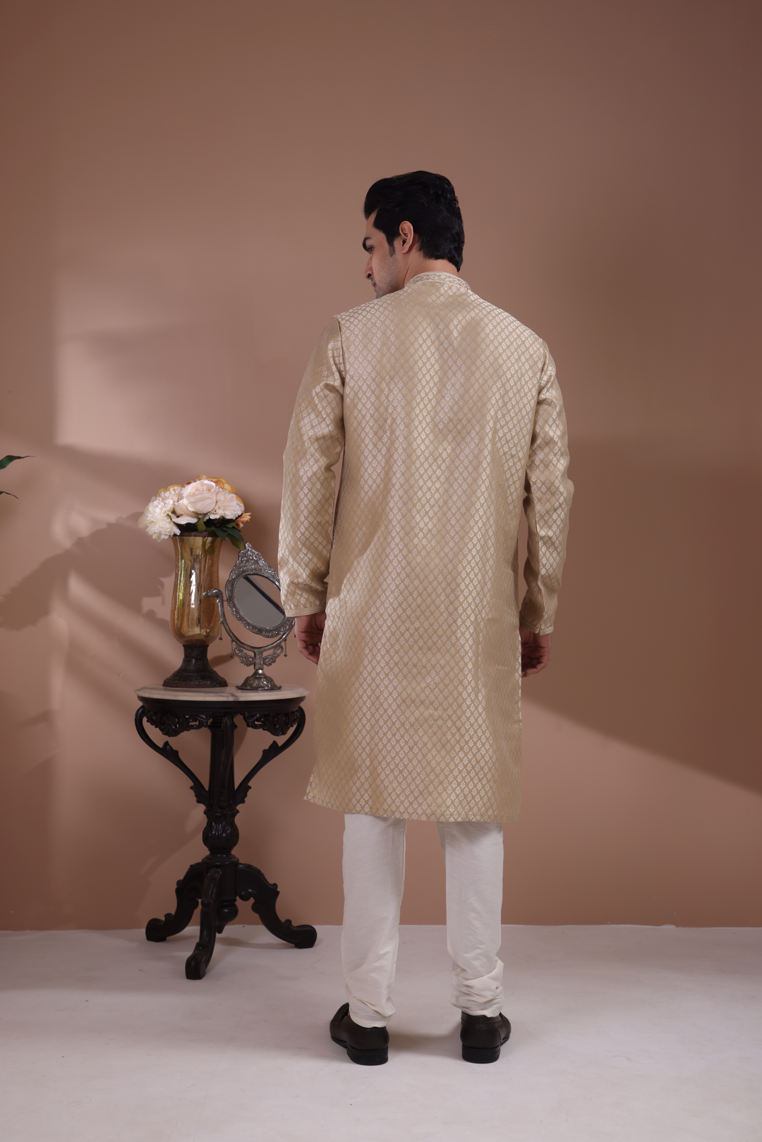 Golden Handwork Self Design Kurta Set