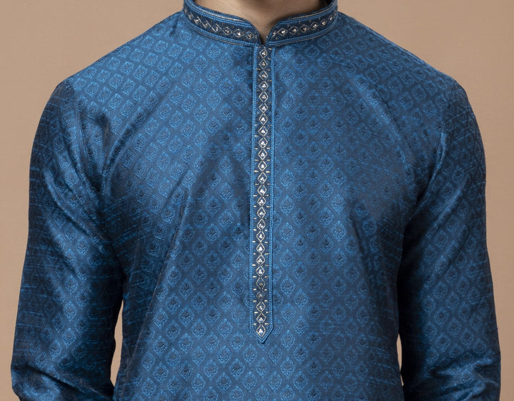 Blue Handwork Self Design Kurta Set