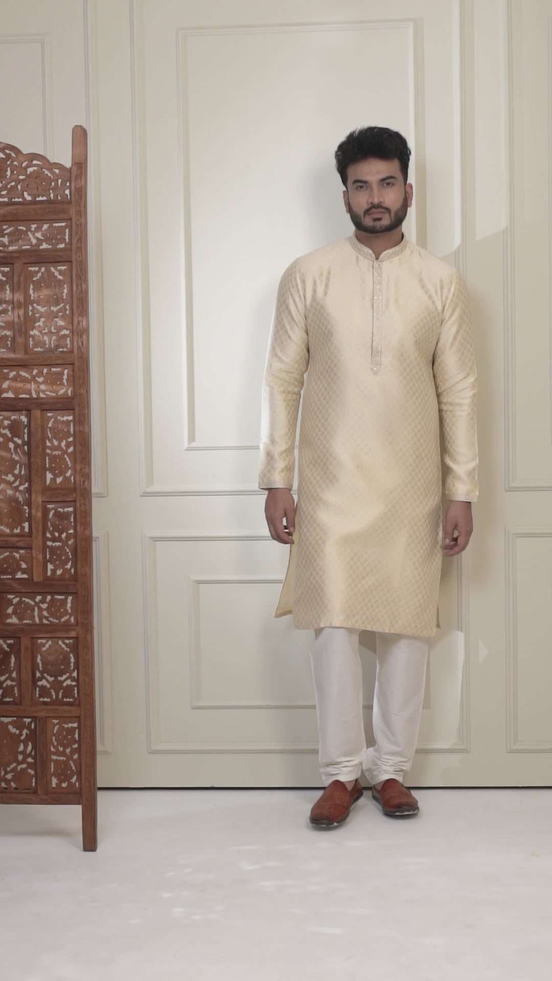 Cream Handwork Self Design Kurta Set