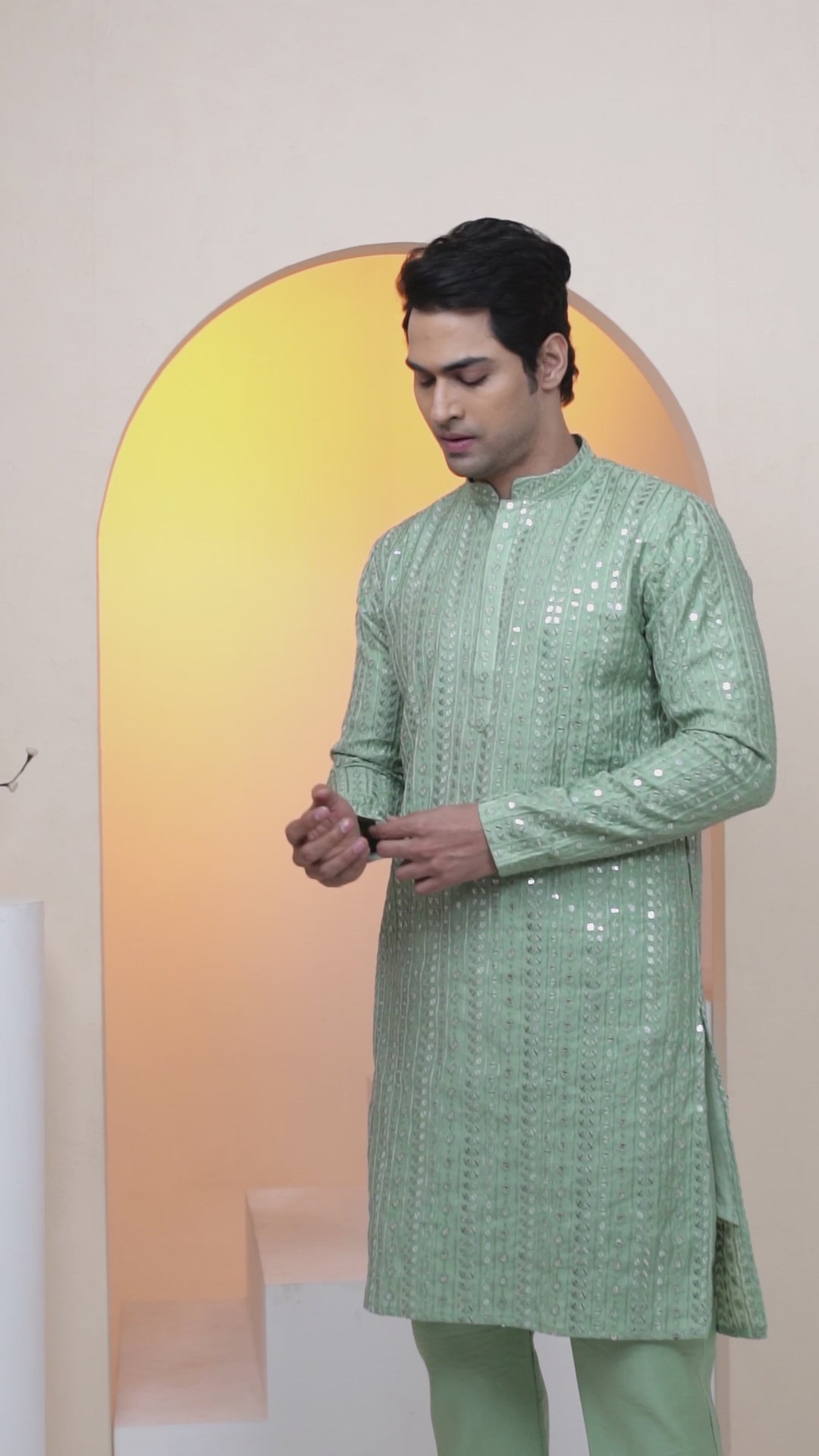 Sequin Mirror Look Green Kurta Set