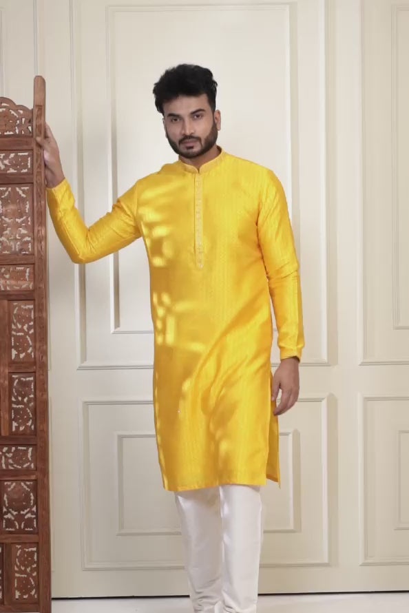 Yellow Handwork Self Design Kurta Set