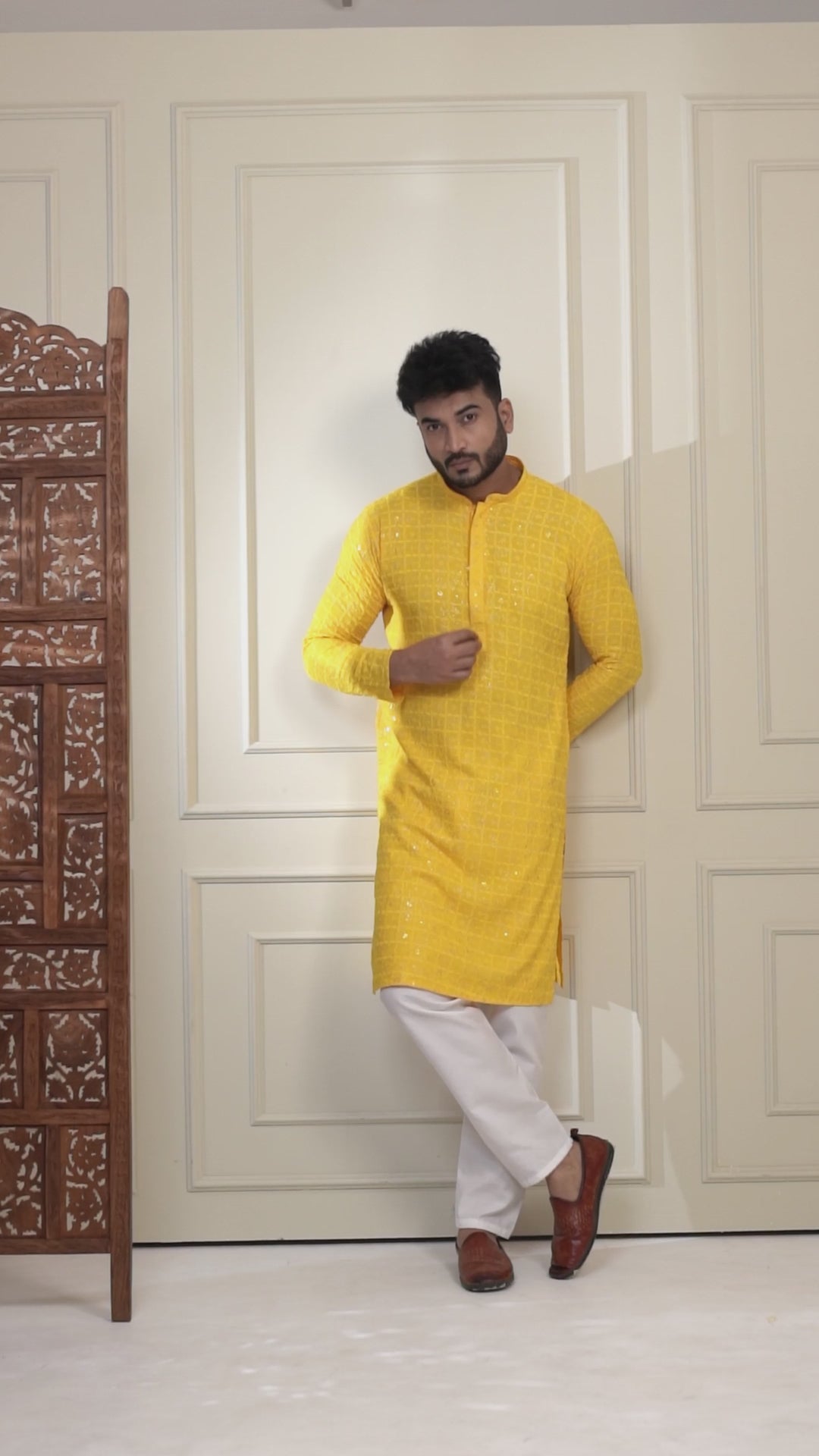 Yellow Foil Print Kurta Set