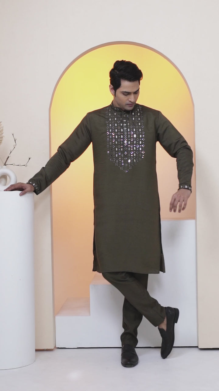 Real Mirrorwork Green Kurta Set