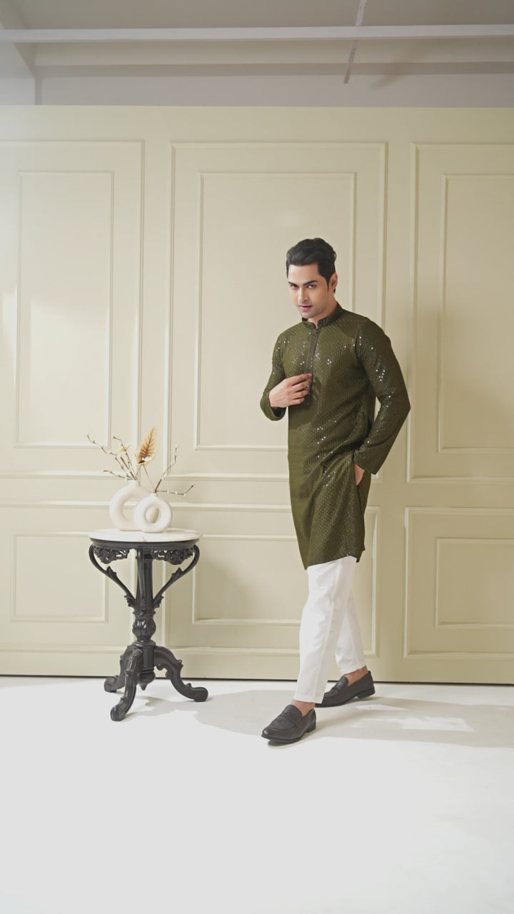 Mehendi Green Sequin Kurta Set