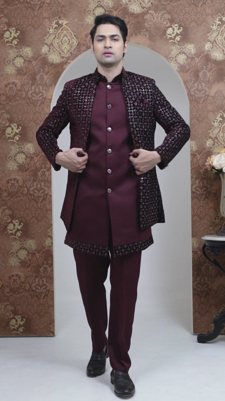 Maroon Indo Western For Men