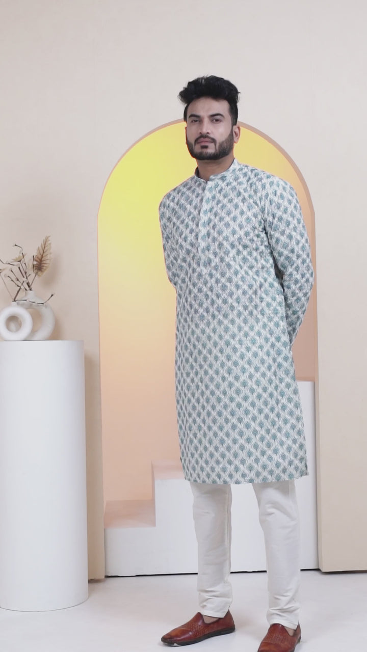 Chikankari Printed Blue Kurta Set