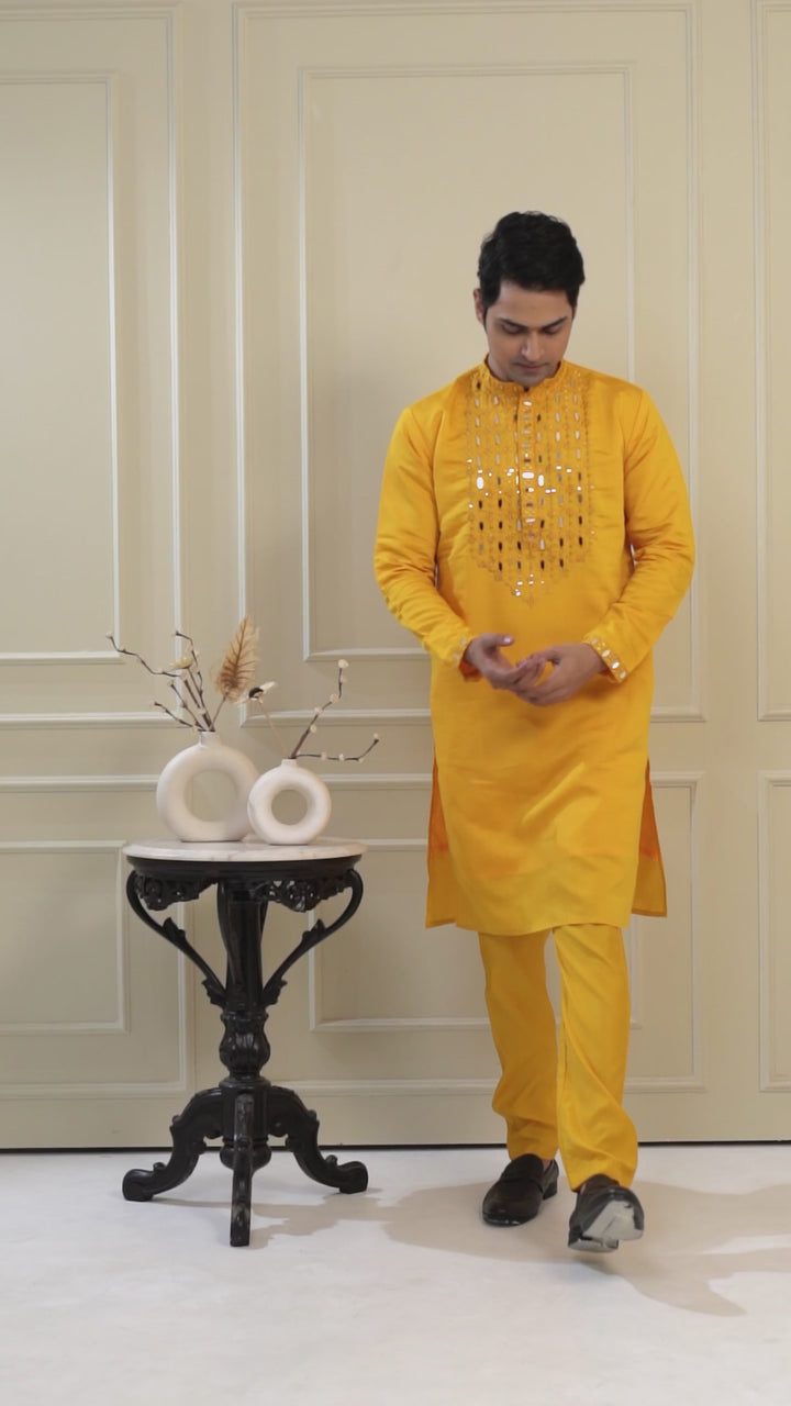 Real Mirrorwork Yellow Kurta Set