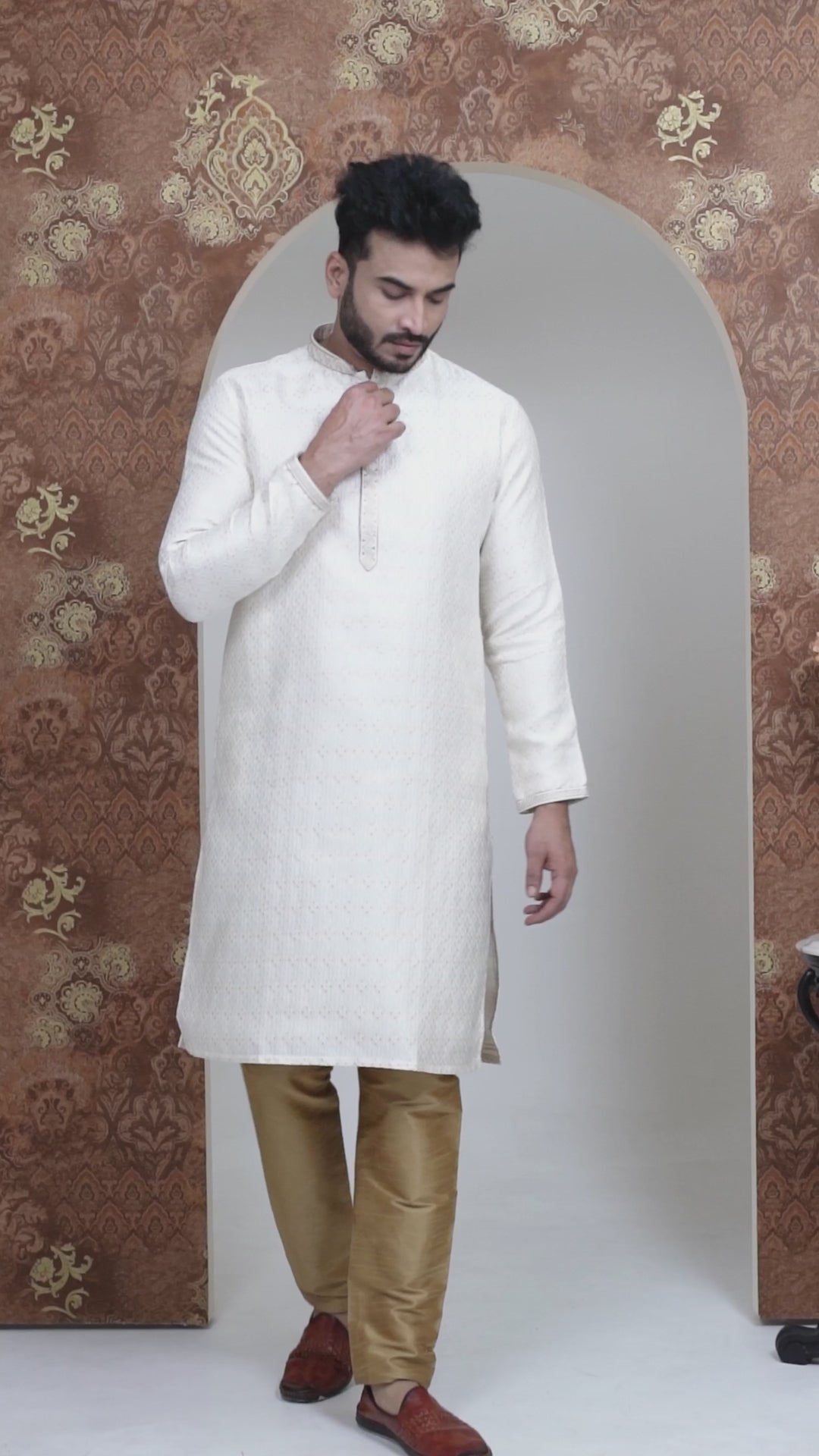 Cream Handwork Self Design Kurta Set