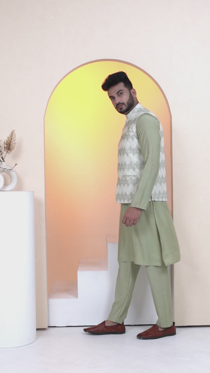 Greens Kurta Jacket Set For Men