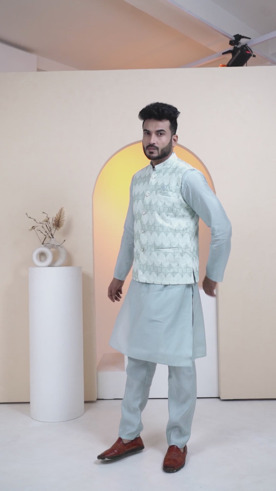 Grey Kurta Jacket Set For Men