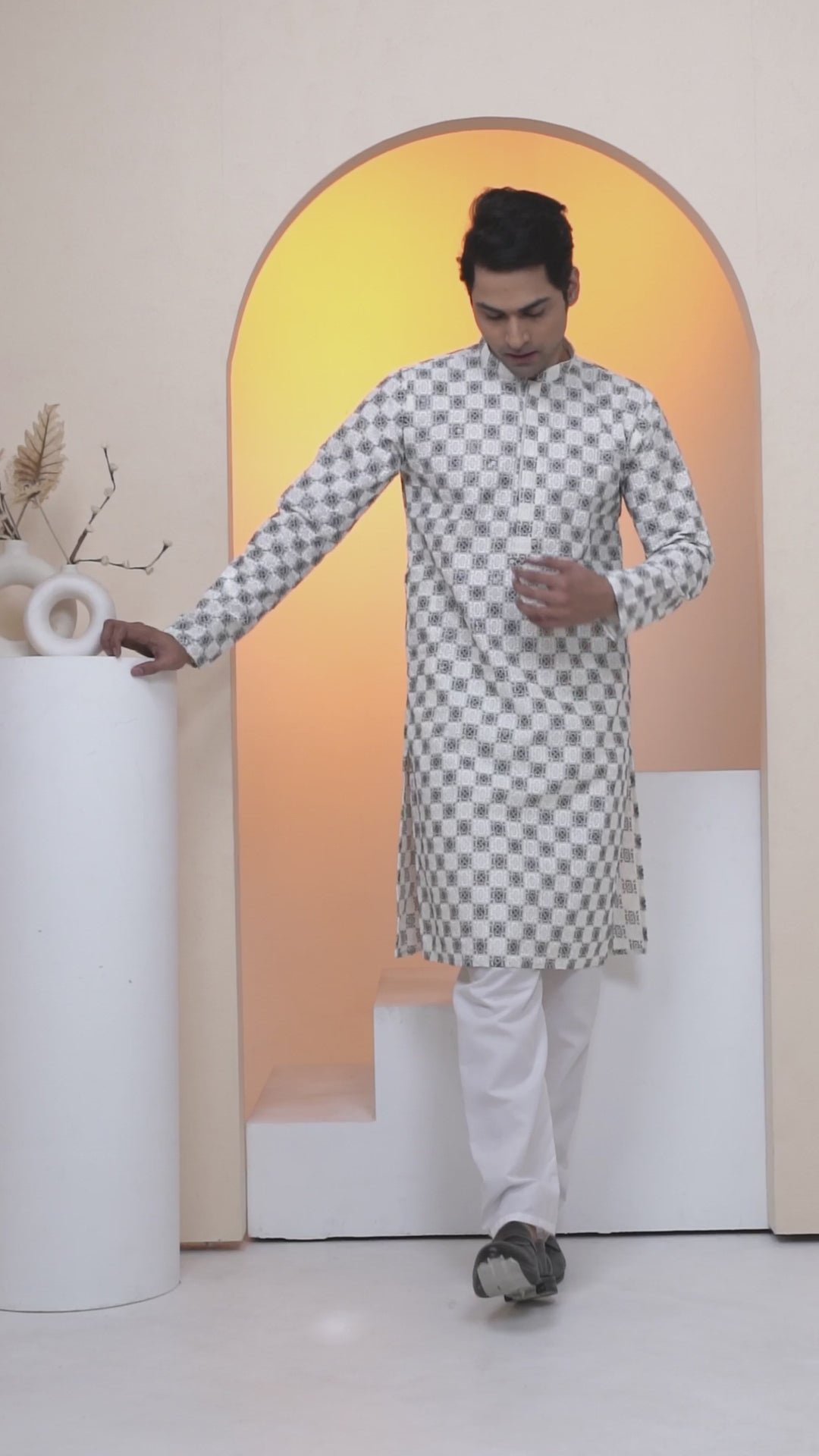 Off White Thread Work & Sequin Kurta Set