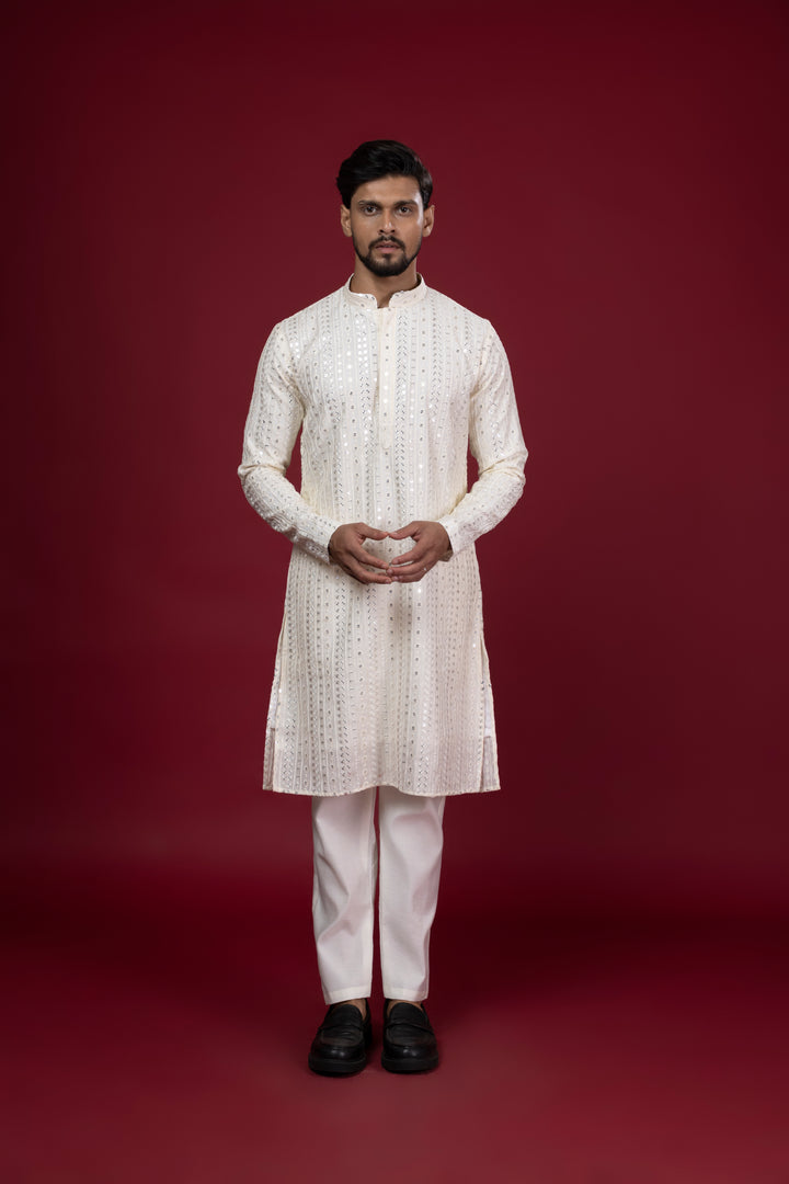 Sequin Mirror Look Cream Kurta Set