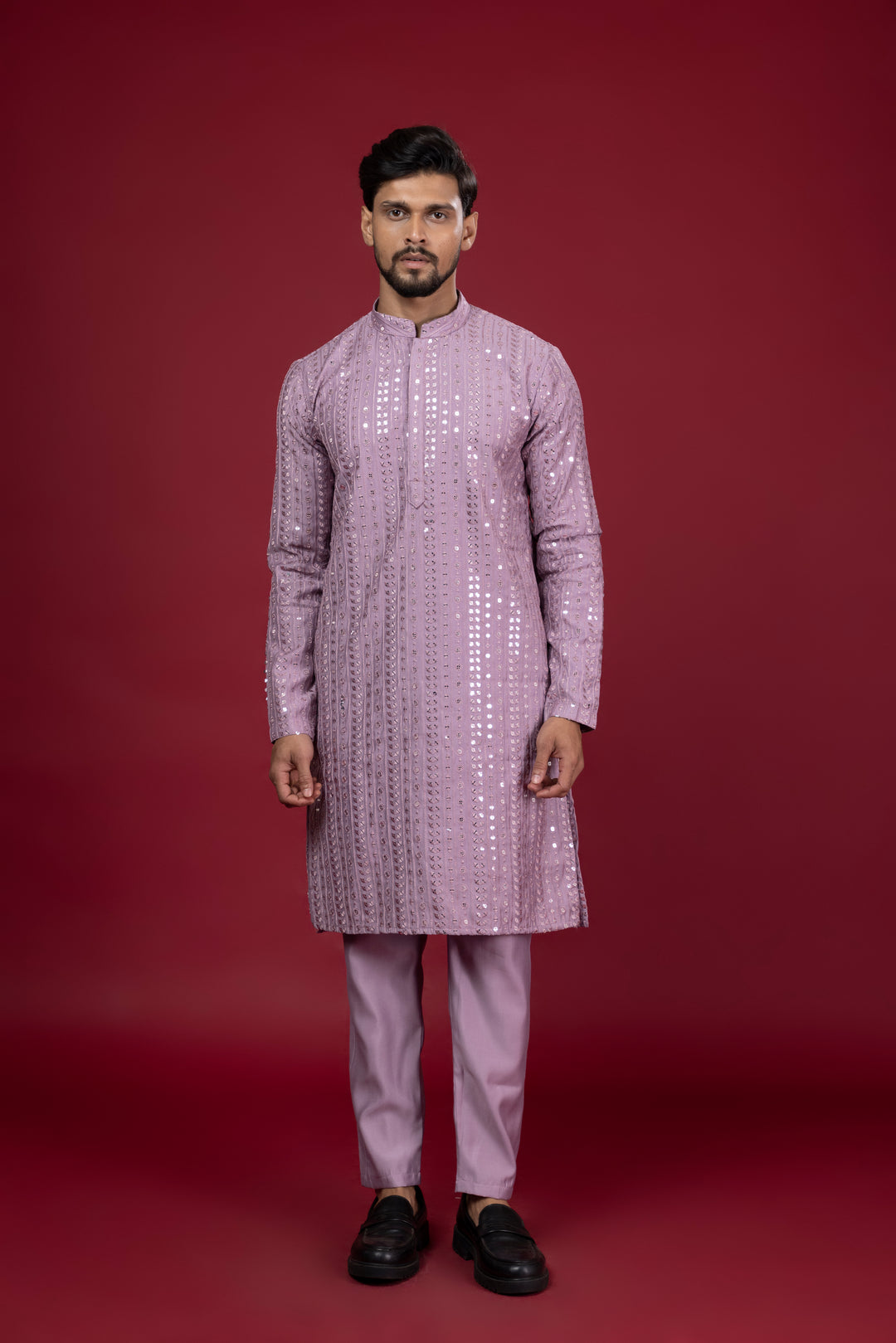 Sequin Mirror Look Pink Kurta Set