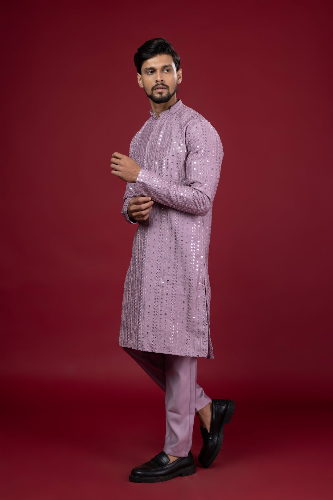 Sequin Mirror Look Pink Kurta Set